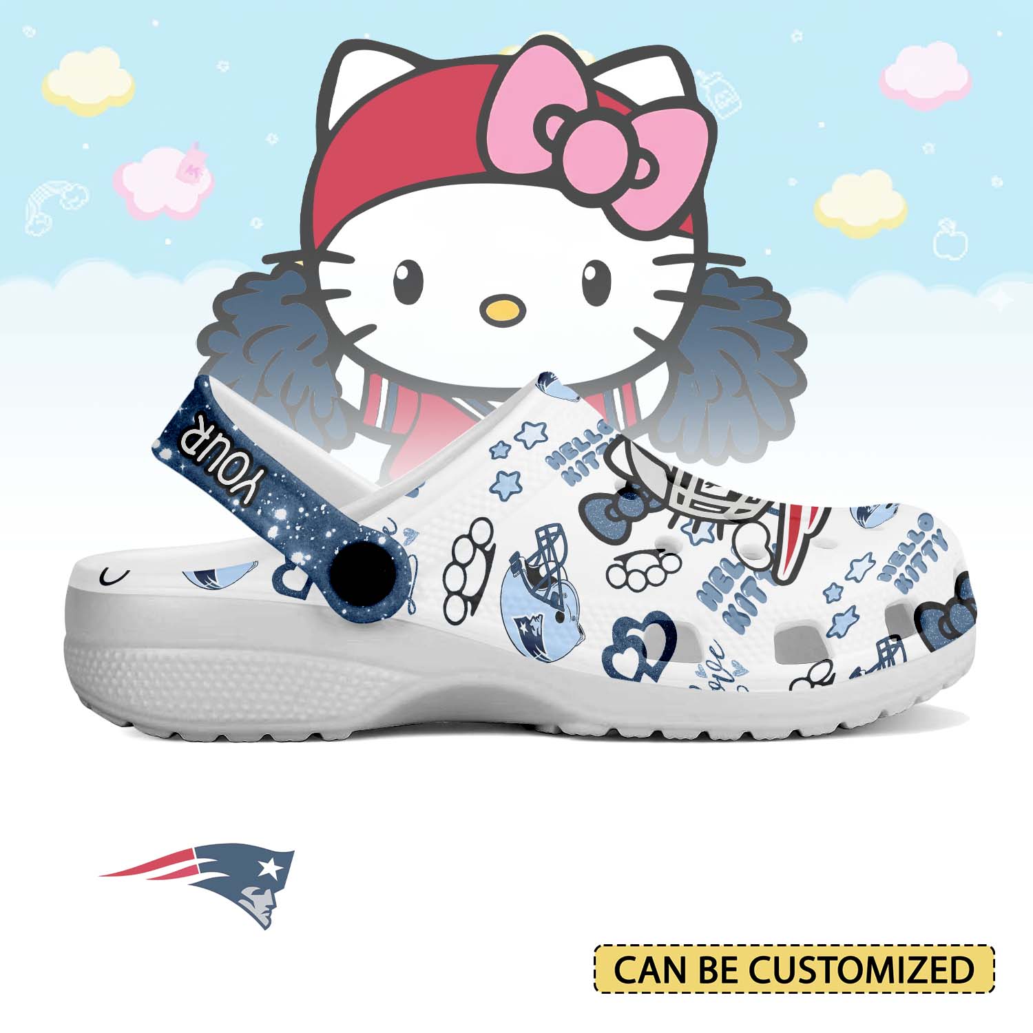 Merchidea New England Patriots x Hello Kitty Crocs Crocband Clogs Shoes Comfortable For Men Women and Kids