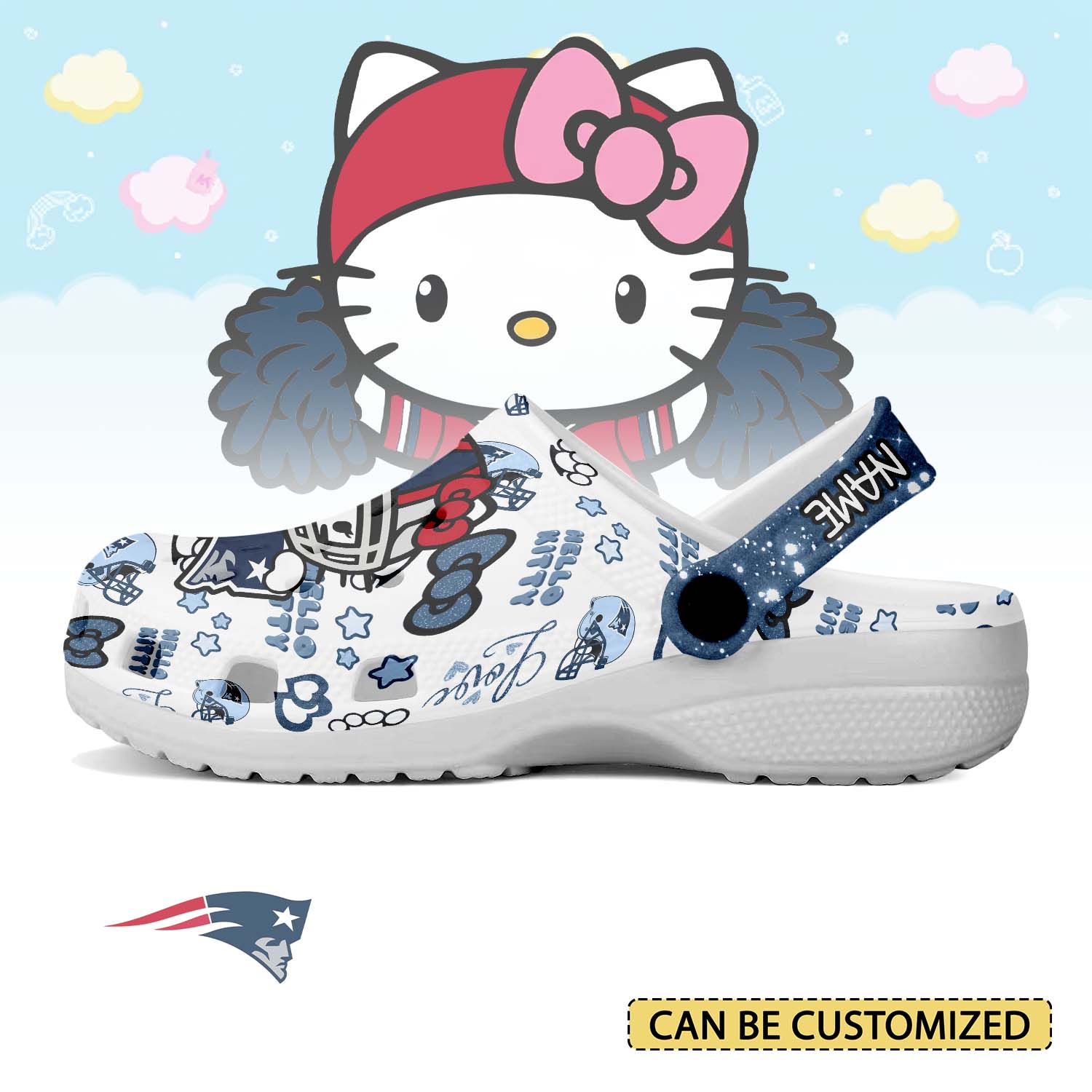 Merchidea New England Patriots x Hello Kitty Crocs Crocband Clogs Shoes Comfortable For Men Women and Kids
