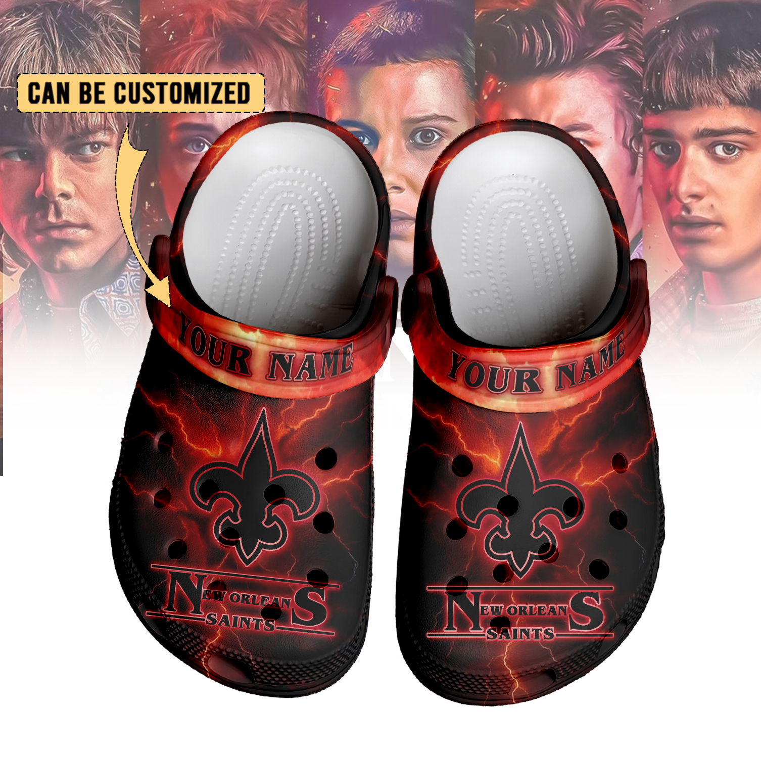 Merchidea New Orleans Saints x Stranger Things Crocs Crocband Clogs Shoes Comfortable For Men Women and Kids