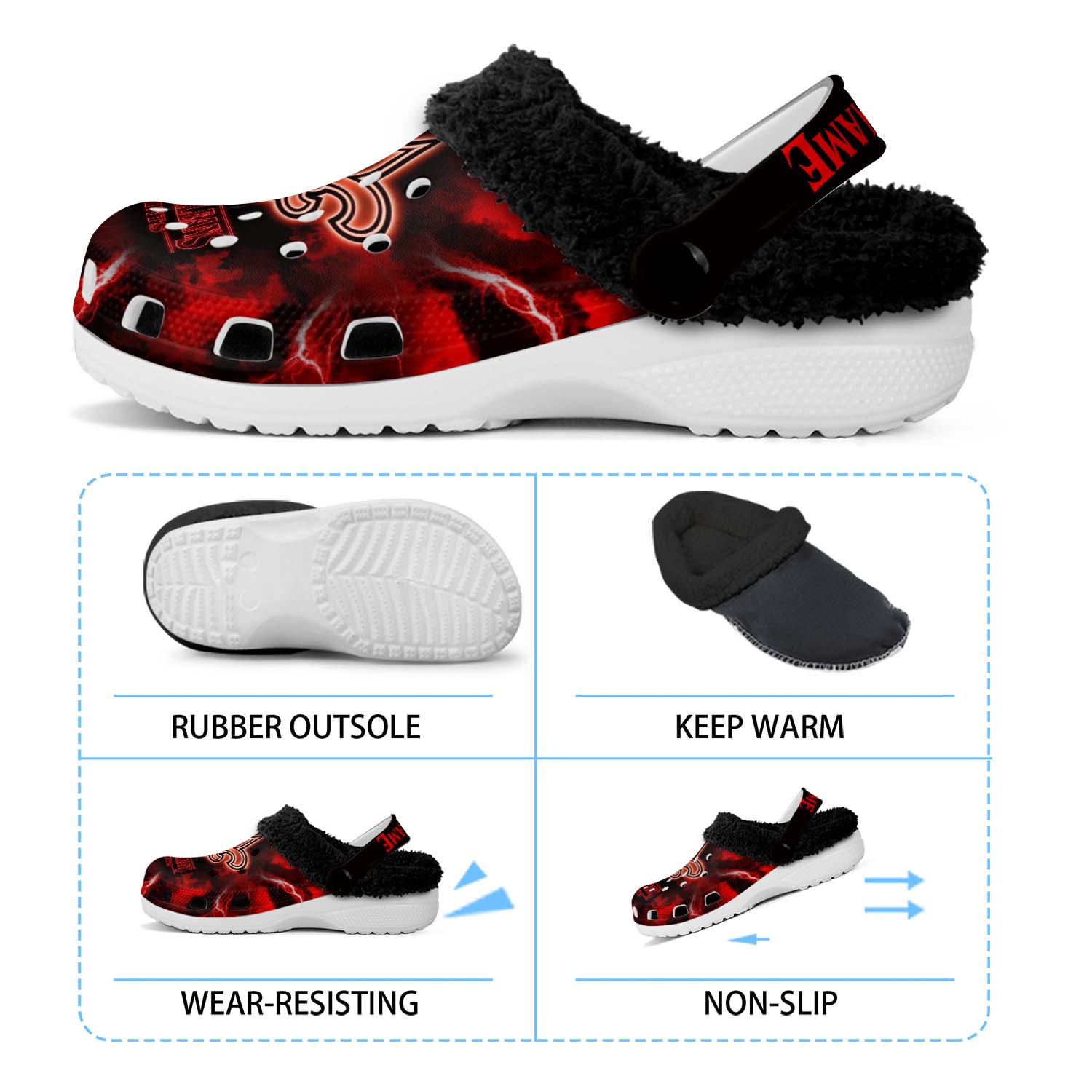 Merchidea New Orleans Saints x Stranger Things Crocs Crocband Fleece Lined Clogs Shoes Comfortable For Men Women and Kids In Winter