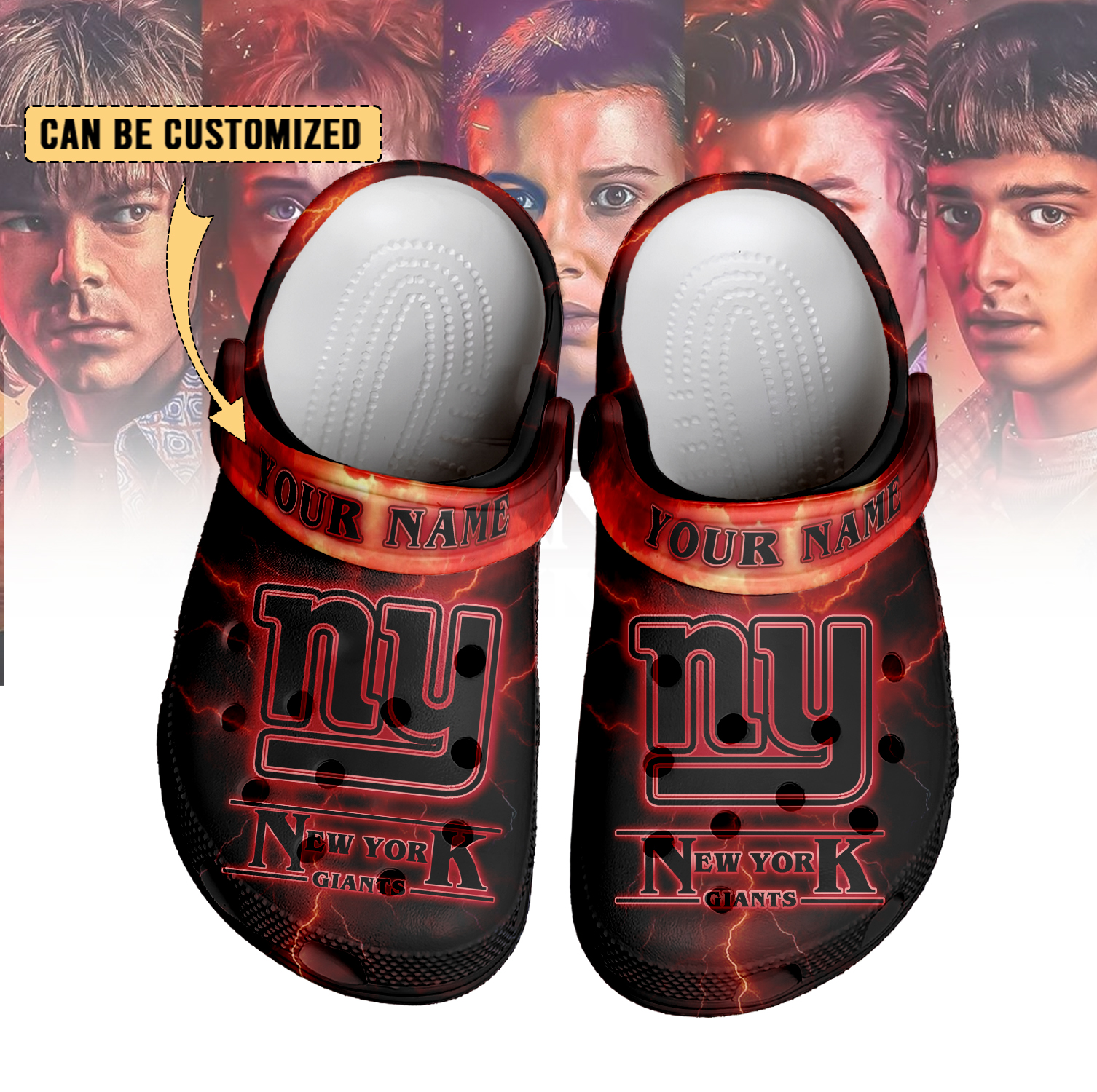Merchidea New York Giants x Stranger Things Crocs Crocband Clogs Shoes Comfortable For Men Women and Kids