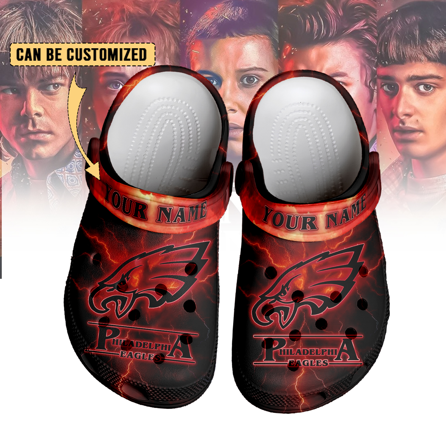 Merchidea Philadelphia Eagles x Stranger Things Crocs Crocband Clogs Shoes Comfortable For Men Women and Kids