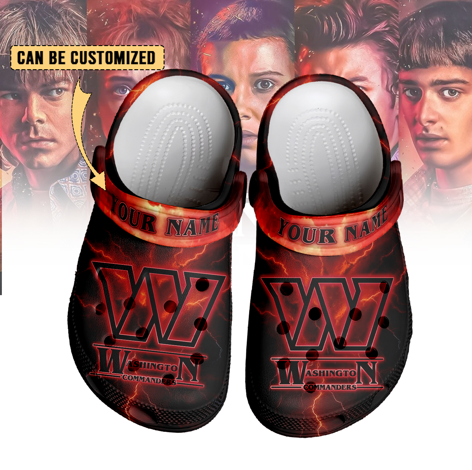 Merchidea Washington Commanders x Stranger Things Crocs Crocband Clogs Shoes Comfortable For Men Women and Kids