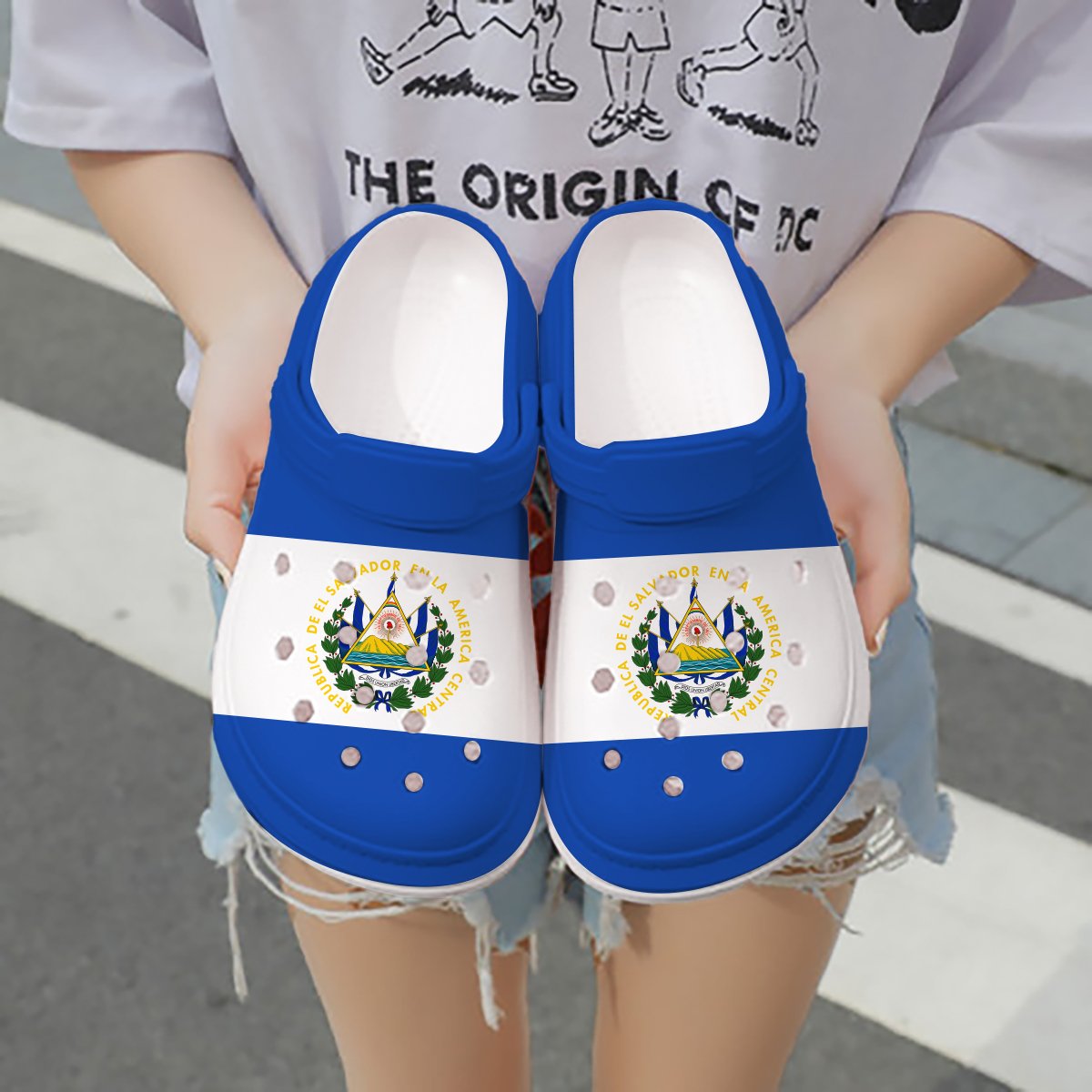 Merchidea El Salvador Flag Crocs Crocband Clogs Shoes Comfortable For Men Women and Kids