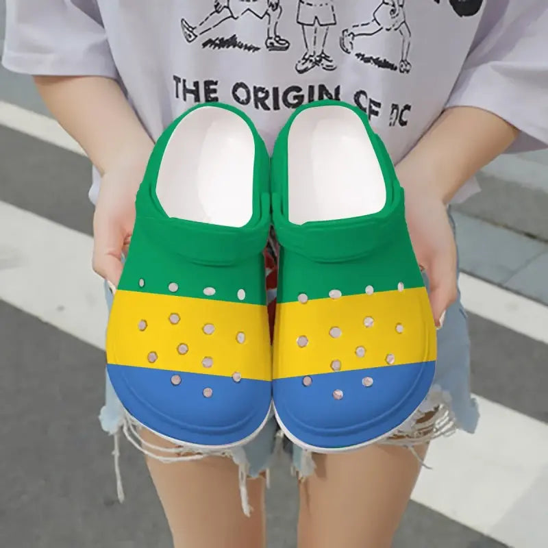 Merchidea Gabon Flag Crocs Crocband Clogs Shoes Comfortable For Men Women and Kids