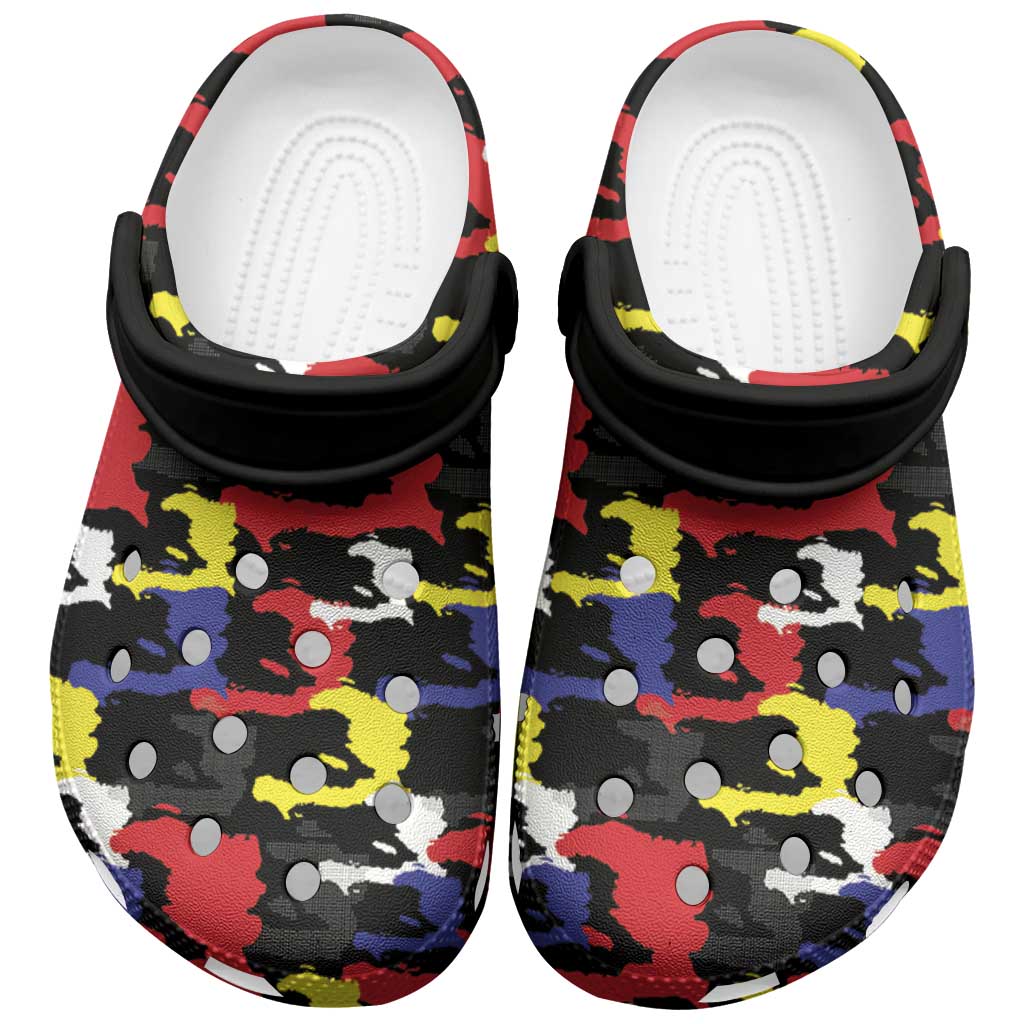 Merchidea Haiti Map Camouflage Colorful Crocs Crocband Clogs Shoes Comfortable For Men Women and Kids