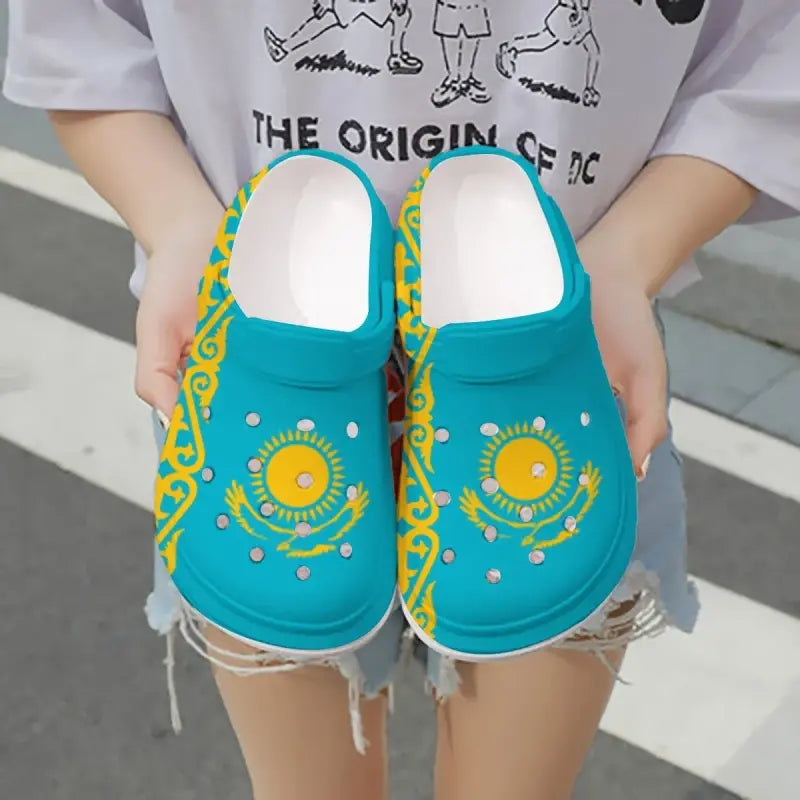 Merchidea Kazakhstan Flag Crocs Crocband Clogs Shoes Comfortable For Men Women and Kids
