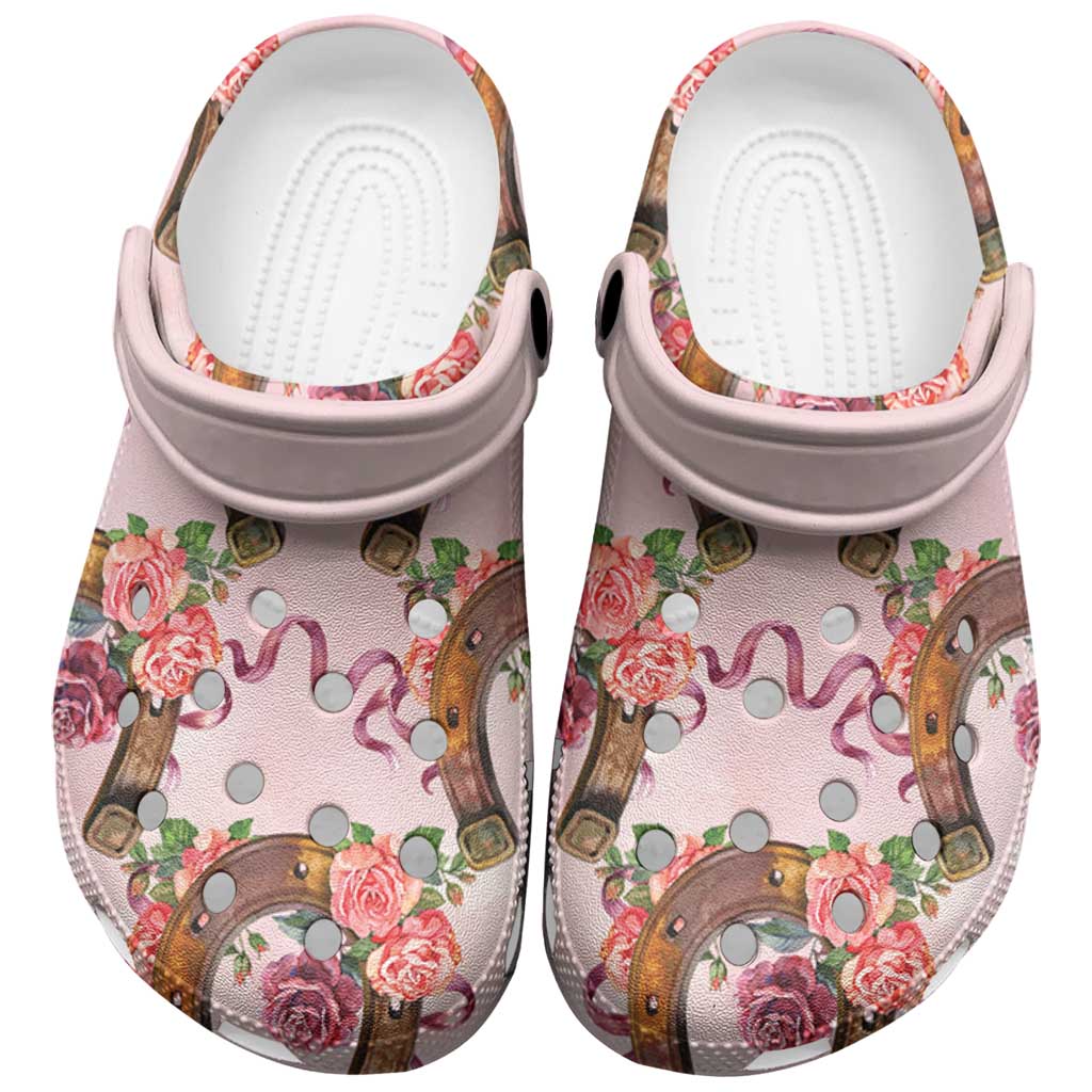 Merchidea Kentucky Lucky Horseshoe Floral Crocs Crocband Clogs Shoes Comfortable For Men Women and Kids