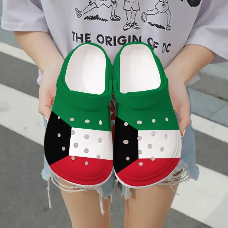 Merchidea Kuwait Flag Crocs Crocband Clogs Shoes Comfortable For Men Women and Kids