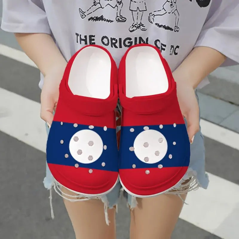 Merchidea Laos Flag Crocs Crocband Clogs Shoes Comfortable For Men Women and Kids