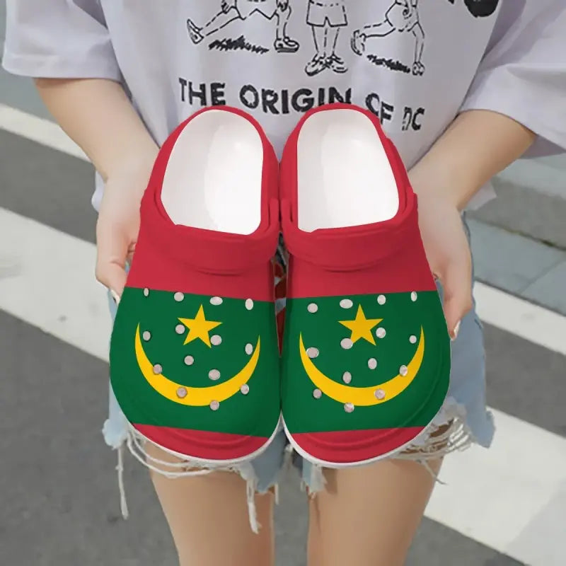 Merchidea Mauritania Flag Crocs Crocband Clogs Shoes Comfortable For Men Women and Kids