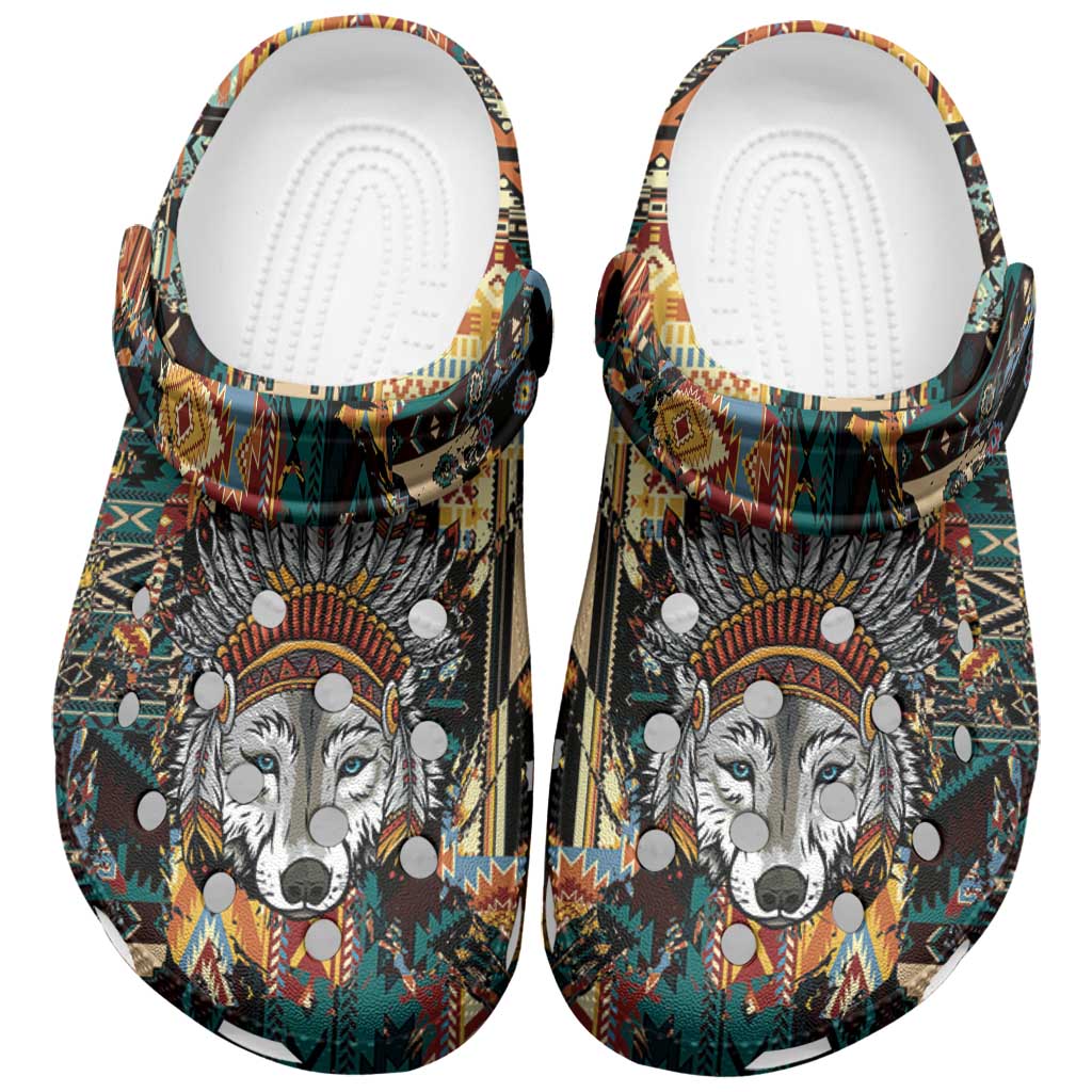 Merchidea Native American Navajo Wolf Crocs Crocband Clogs Shoes Comfortable For Men Women and Kids