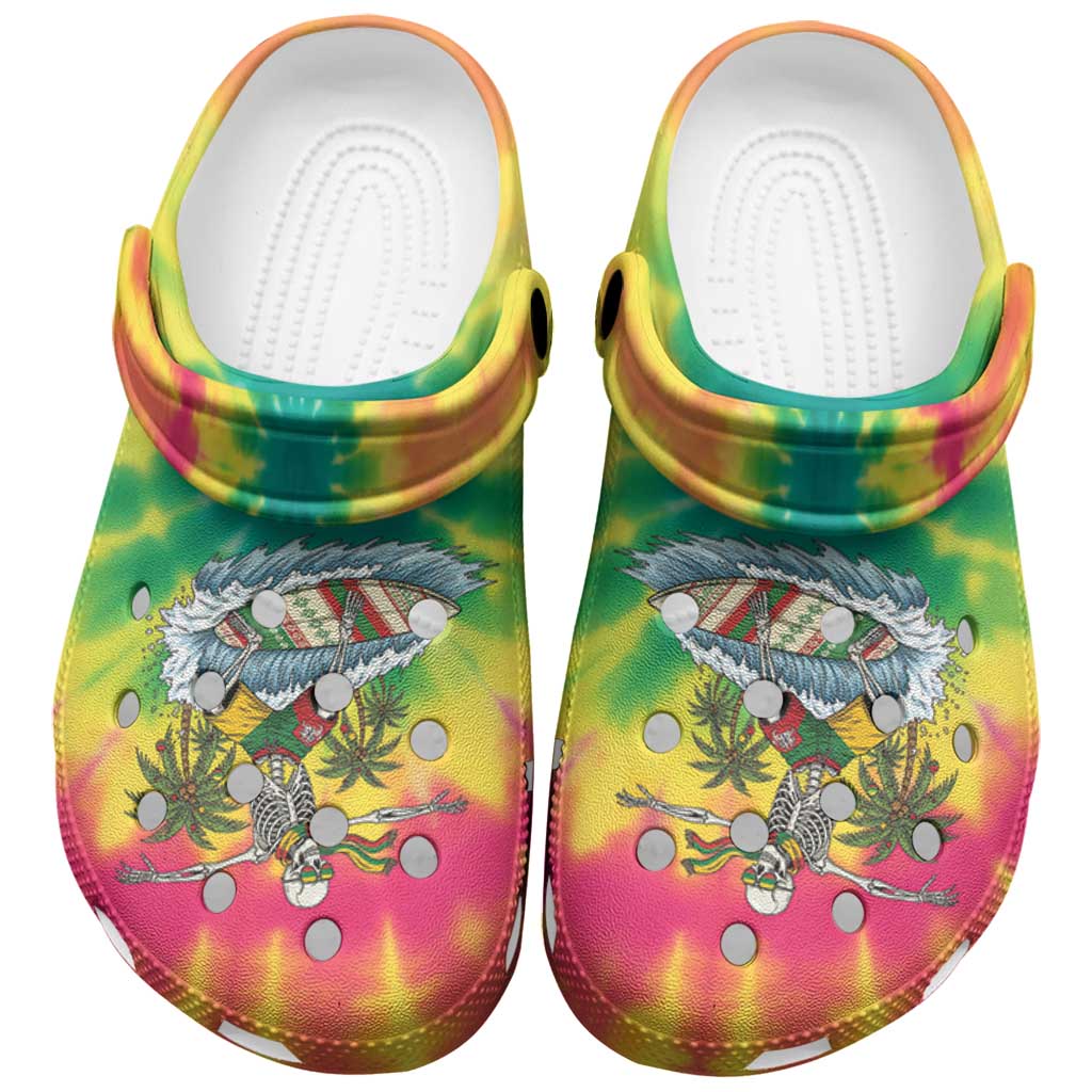 Merchidea Tie-Dye Skeleton Surfing Lithuania Crocs Crocband Clogs Shoes Comfortable For Men Women and Kids
